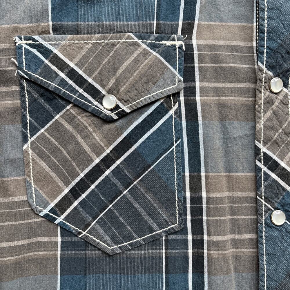 Supply Company USA Men XXL Long Sleeve Western Plaid Pearl Snap Rodeo Stitching - Picture 8 of 14